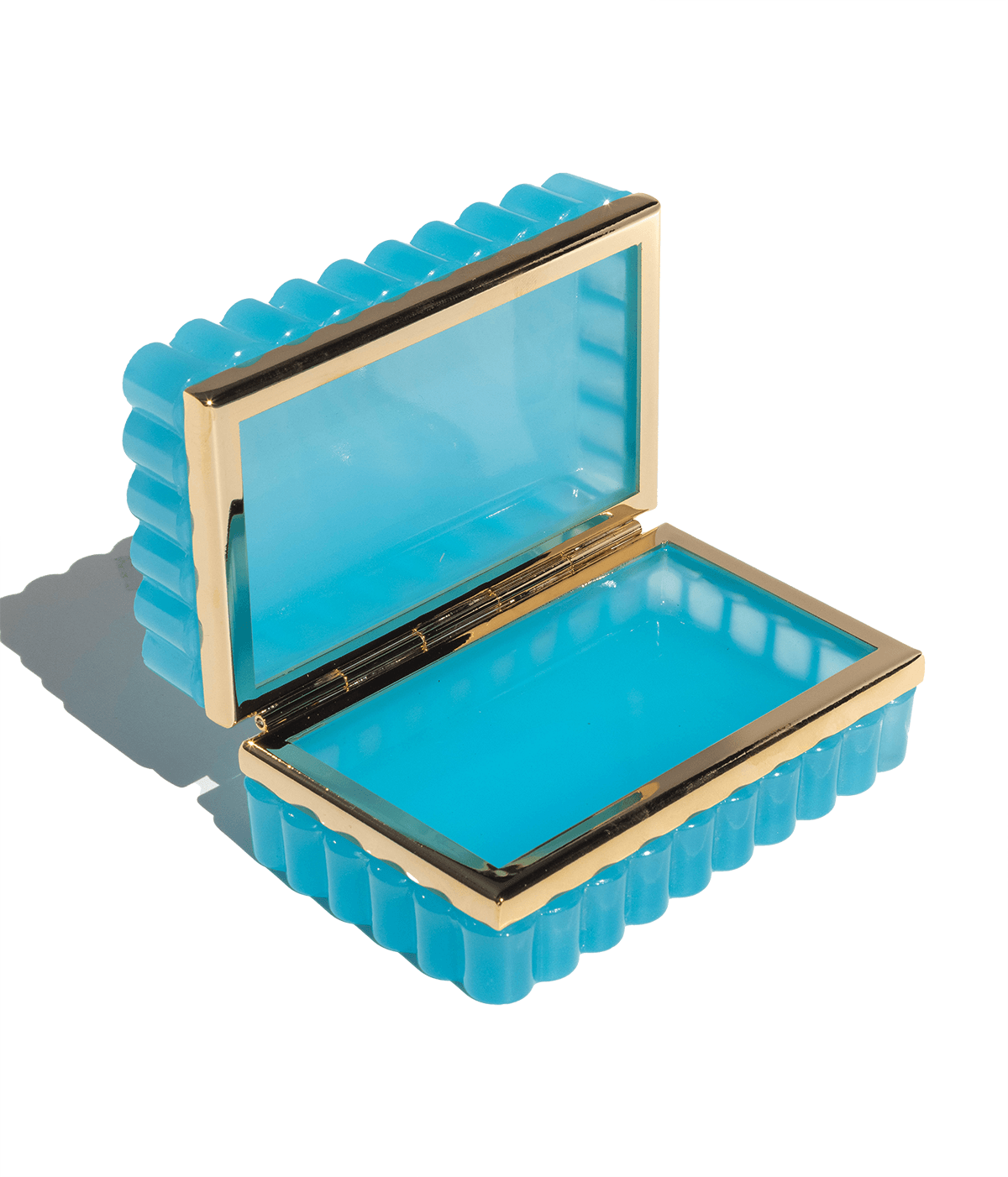 Petroleum Blue Scalloped Opaline Glass Box