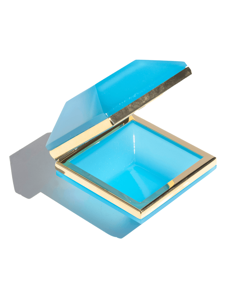 Diamond Shaped Petroleum Blue Opaline Glass Box