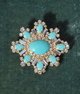 Presley Brooch in Turquoise / Crystal