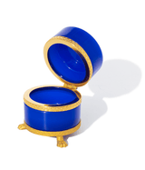 Small Round Lapis Blue Clawfoot Opaline Glass Box