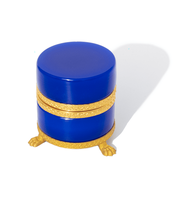 Small Round Lapis Blue Clawfoot Opaline Glass Box