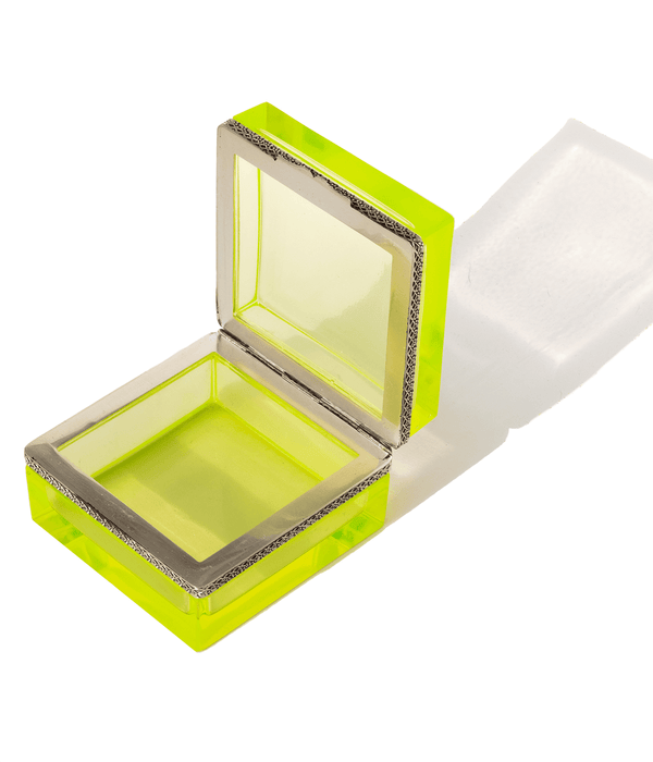 Large Square Green Vaseline Glass Box
