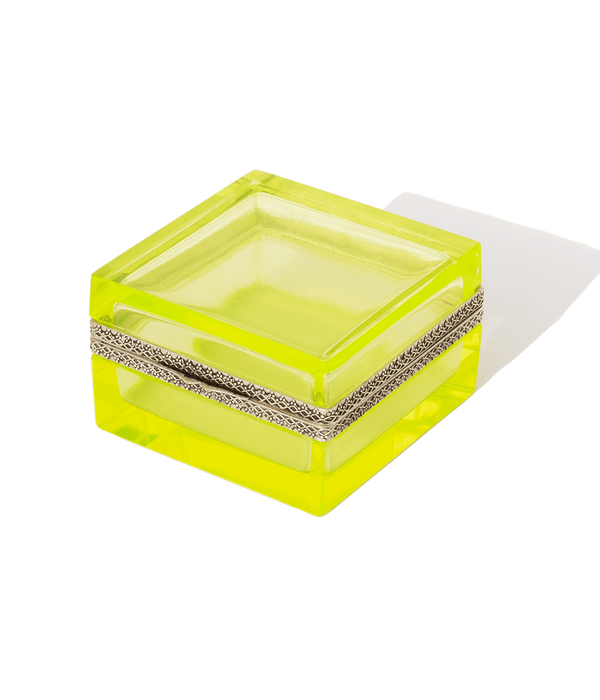 Large Square Green Vaseline Glass Box